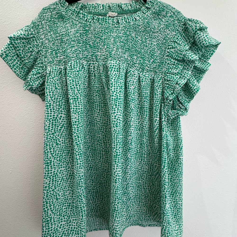 Dixie Green Patterned Smocked Blouse